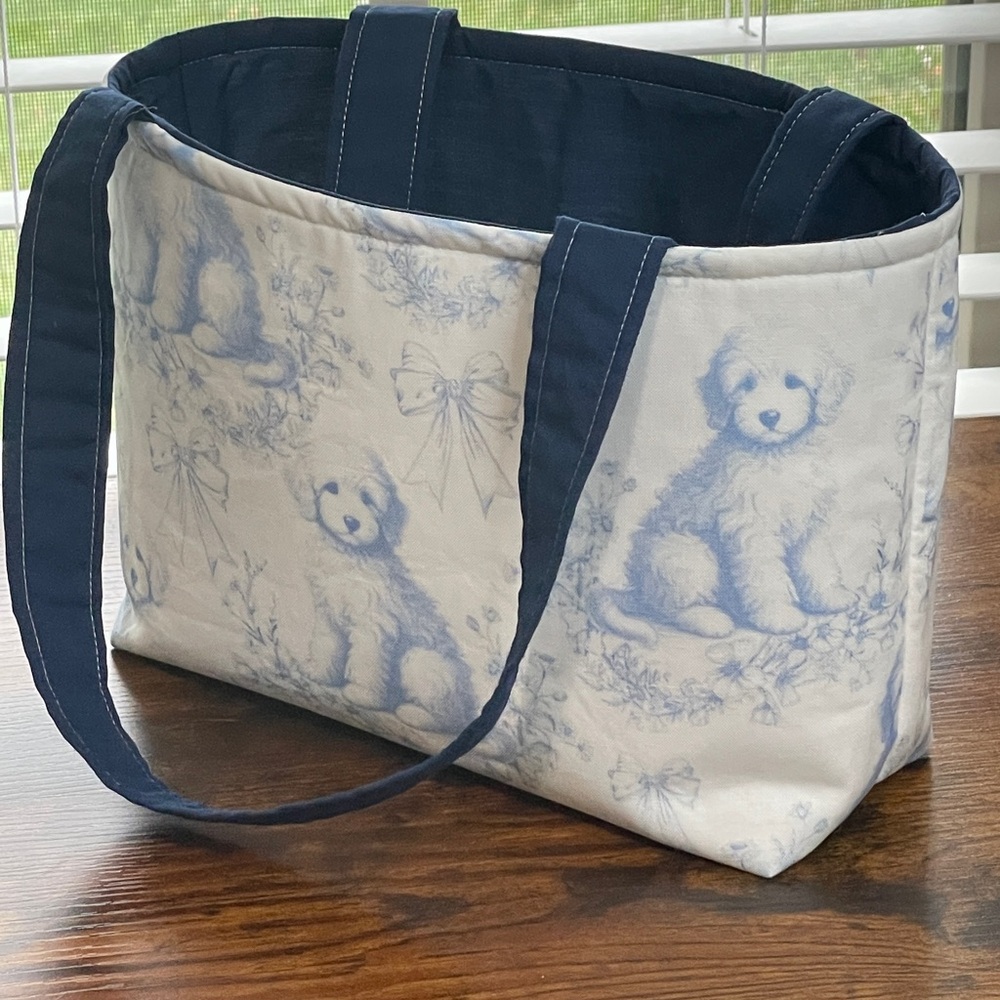 Navy and White Dog Print Handmade Bag